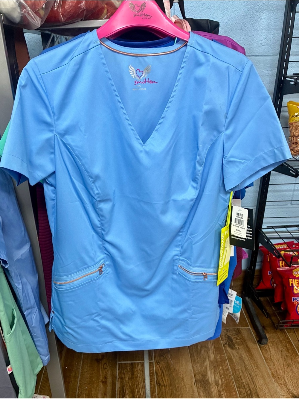 smitten Light Blue Women's V-Neck Short Sleeve Scrub
